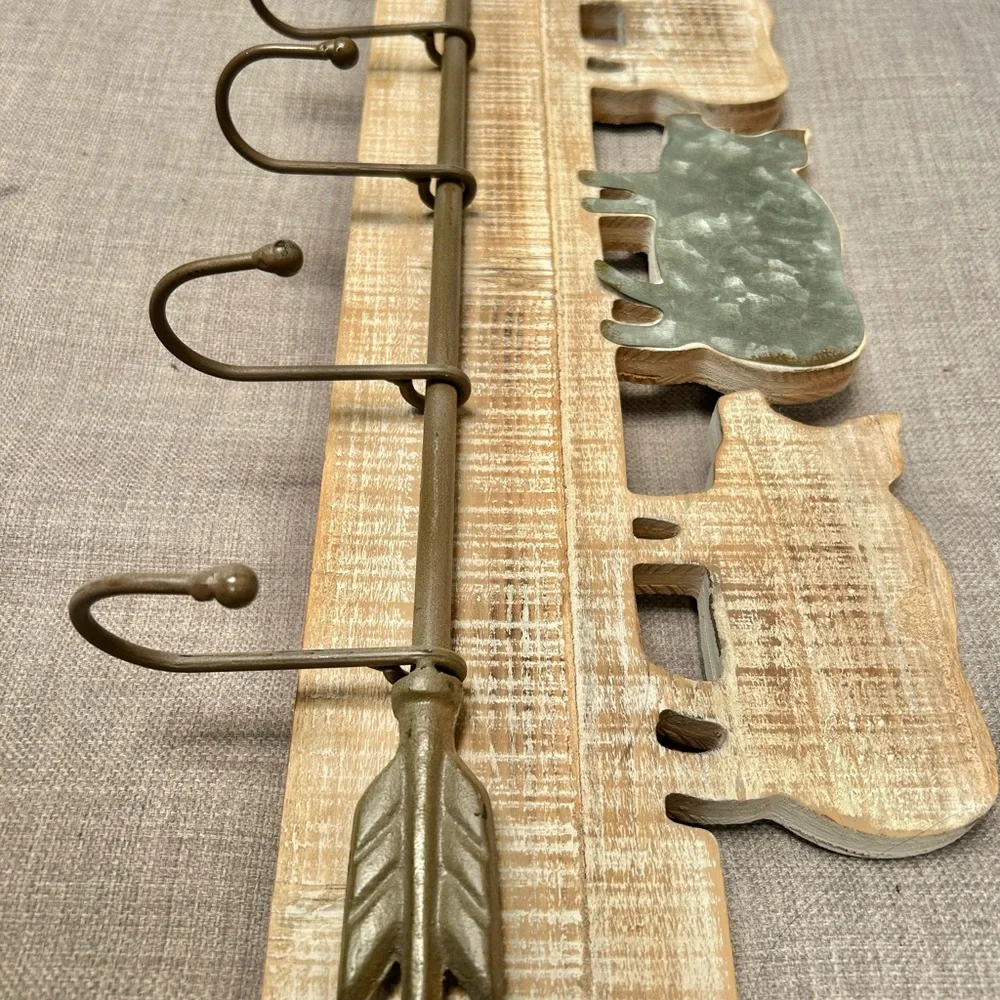 PREMIER HOUSE Wood Metal 3 Pigs Coat Keys Hat Holder Hooks Farmhouse #0615256